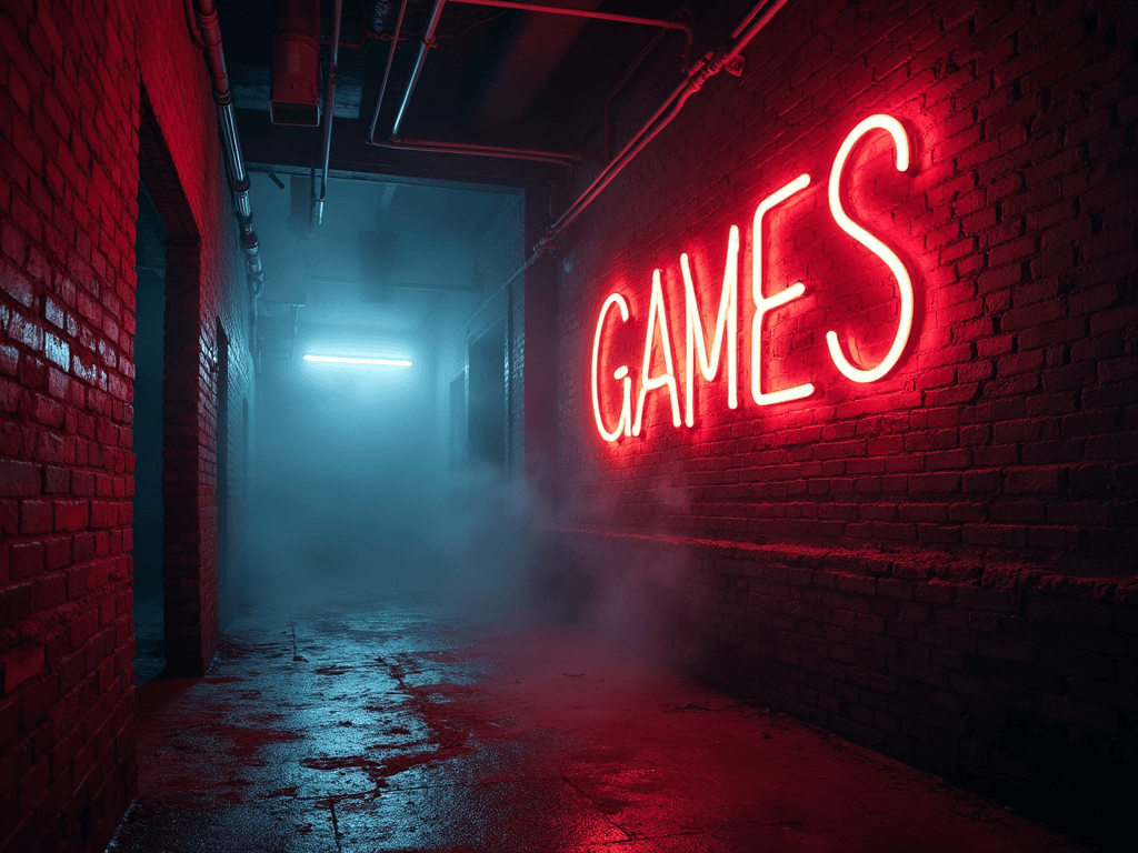 'GAMES' is spray-painted on the wall in a stunning cursive font,